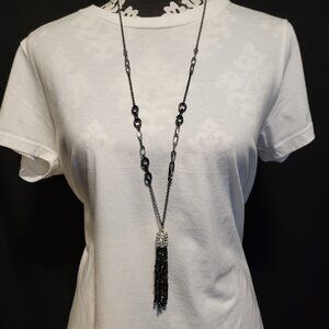WHBM Black Acrylic Bead Tassel Necklace